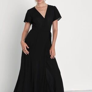 Lulus short sleeve, black wrap maxi dress, size M